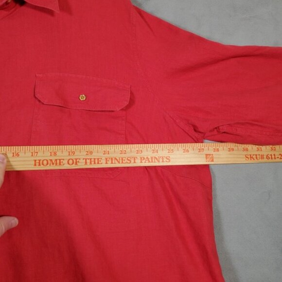 Lauren Ralph Lauren Top Womens 3X Red 100% Linen Button Roll Tab Sleeve Minimal - Picture 4 of 9